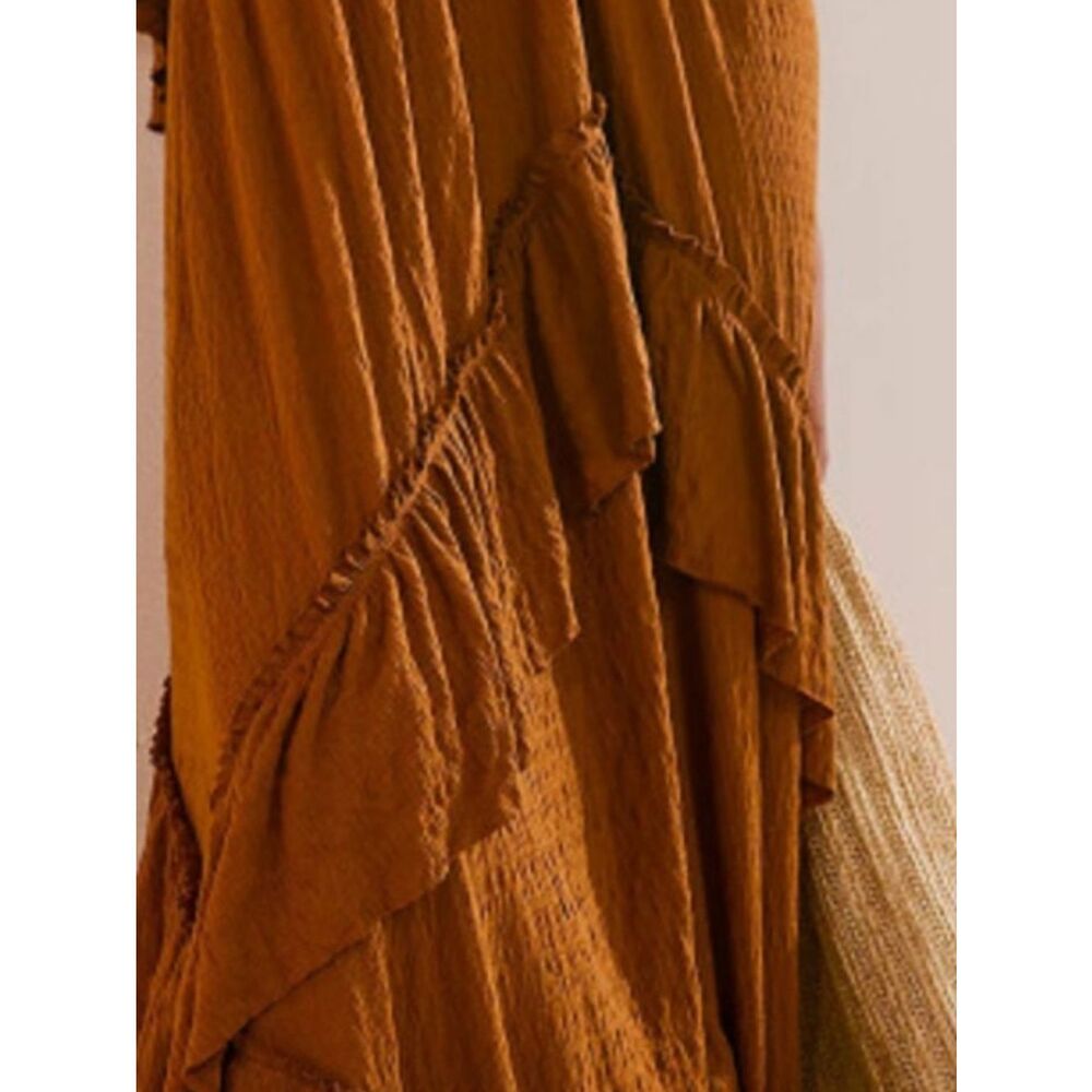 Blue Bohemian Tie-Back Maxi Dress Camel Brown Size S M L XL - Picture 3 of 5